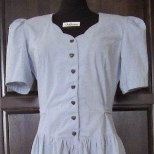 Blue Jean A-Line Tie Flare Polyester Cotton Heart Button Denim Dress Siz 12 Home